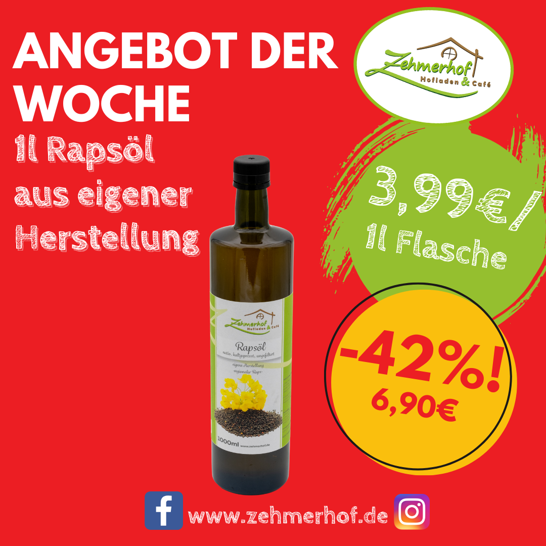 🌻🫗 Angebot der Woche: Frisch gepresstes Rapsöl (23.02 bis 28.02) 🫗🌻