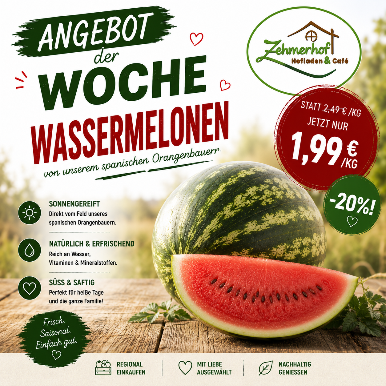 🍉☀️ Angebot der Woche: Frische Wassermelonen (13.07 bis 18.07) ☀️🍉