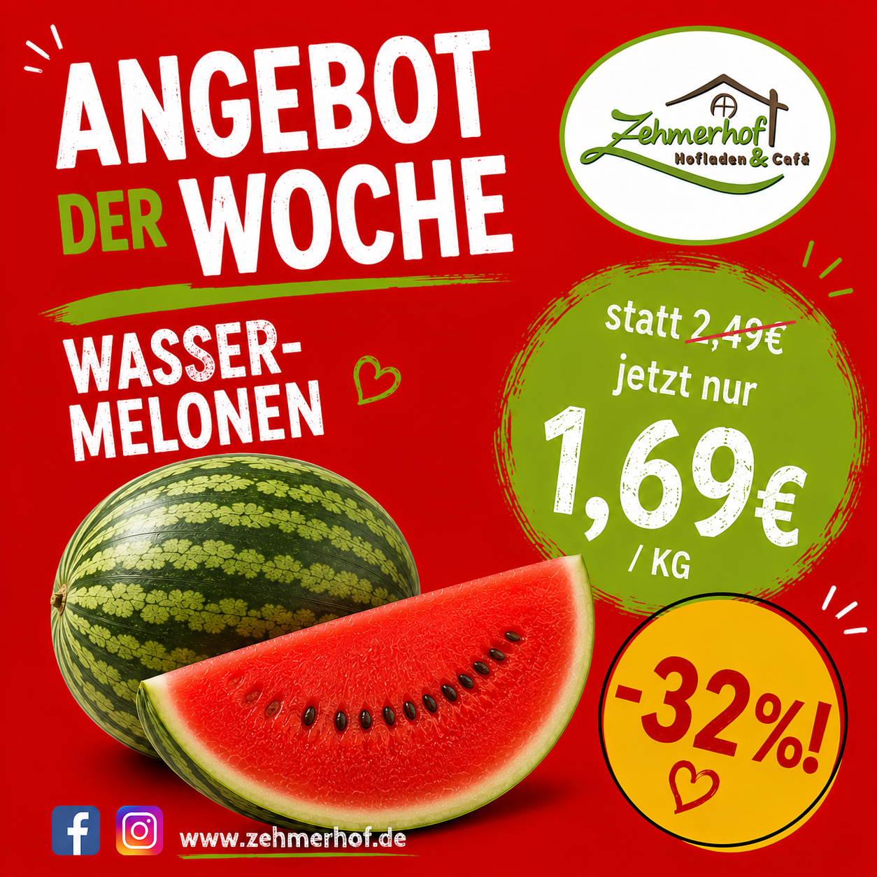 🍉☀️ Angebot der Woche: Wassermelonen zum Sommerfinale! (17.08 bis 22.08)