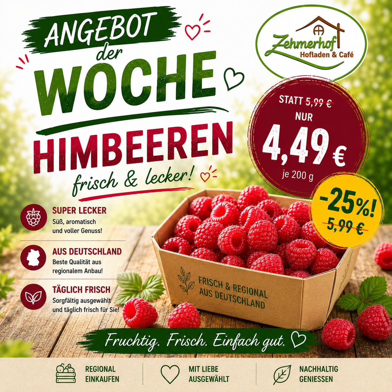 🍓☀️ Angebot der Woche: Frische Himbeeren aus Deutschland (08.06 bis 13.06) ☀️🍓