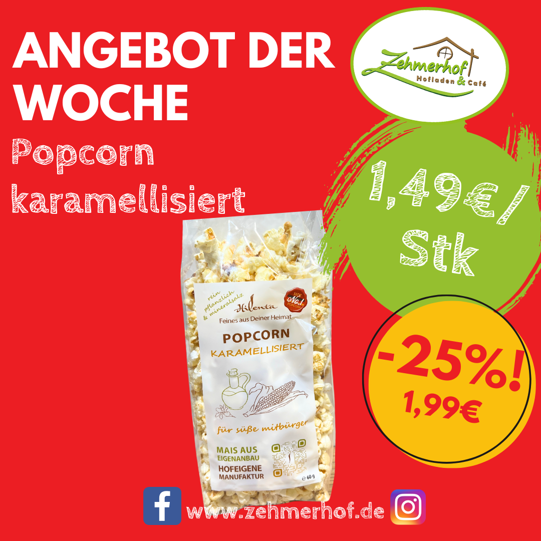 🍿🎉 Angebot der Woche: Karamellisiertes Popcorn (19.08 bis 24.08.) 🎉🍿