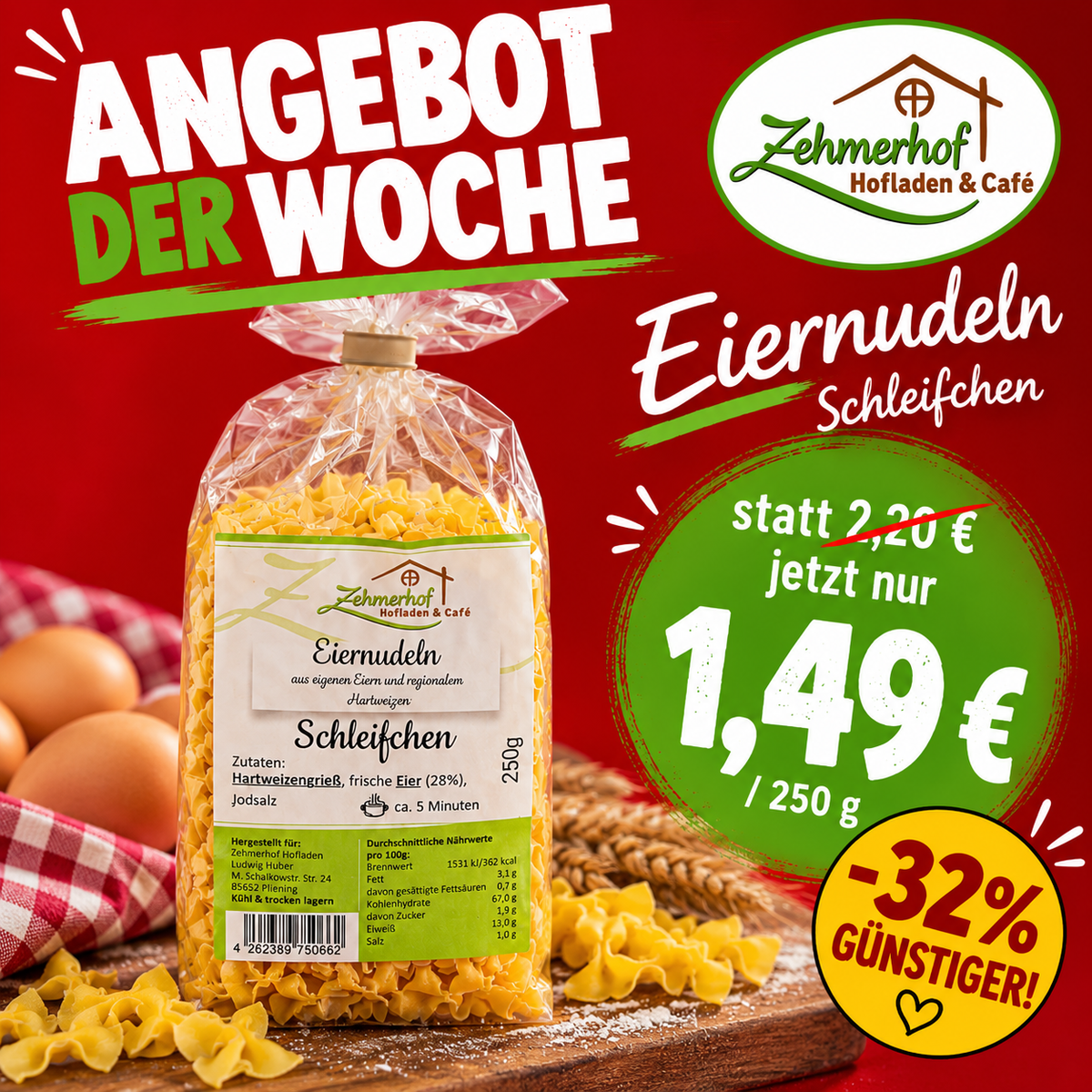 🍜🍂 Angebot der Woche: Schleiferl Nudeln (05.10. bis 10.10.) 🍂🍜