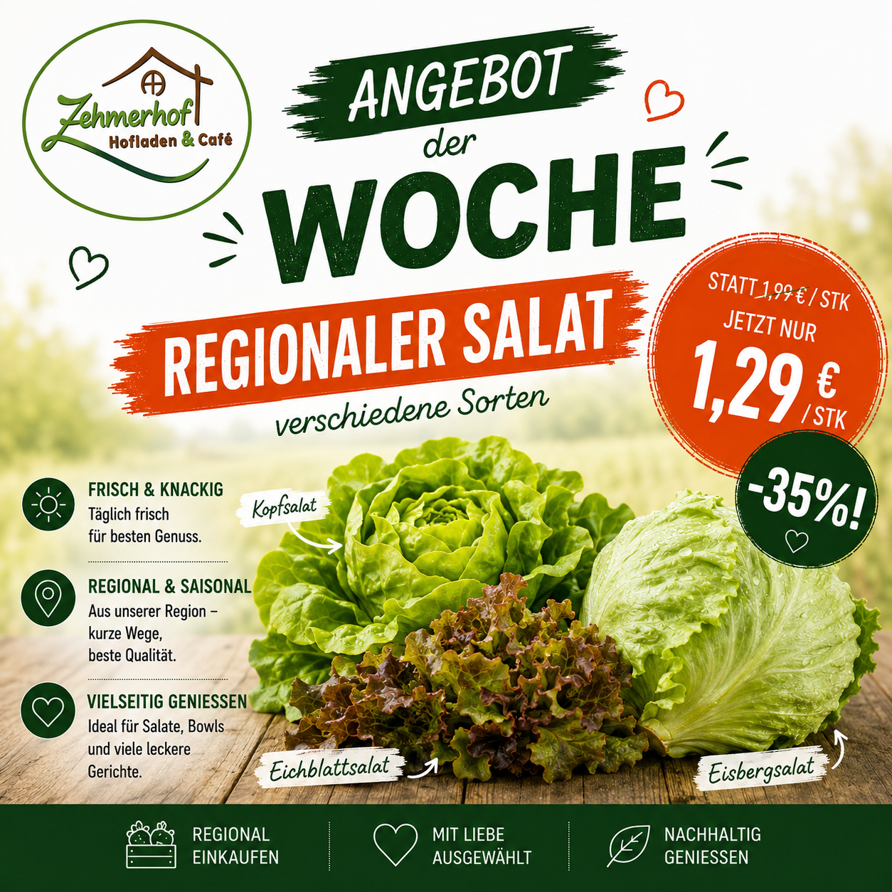 🥬☀️ Angebot der Woche: Regionale Salate (03.08 bis 08.08) ☀️🥬
