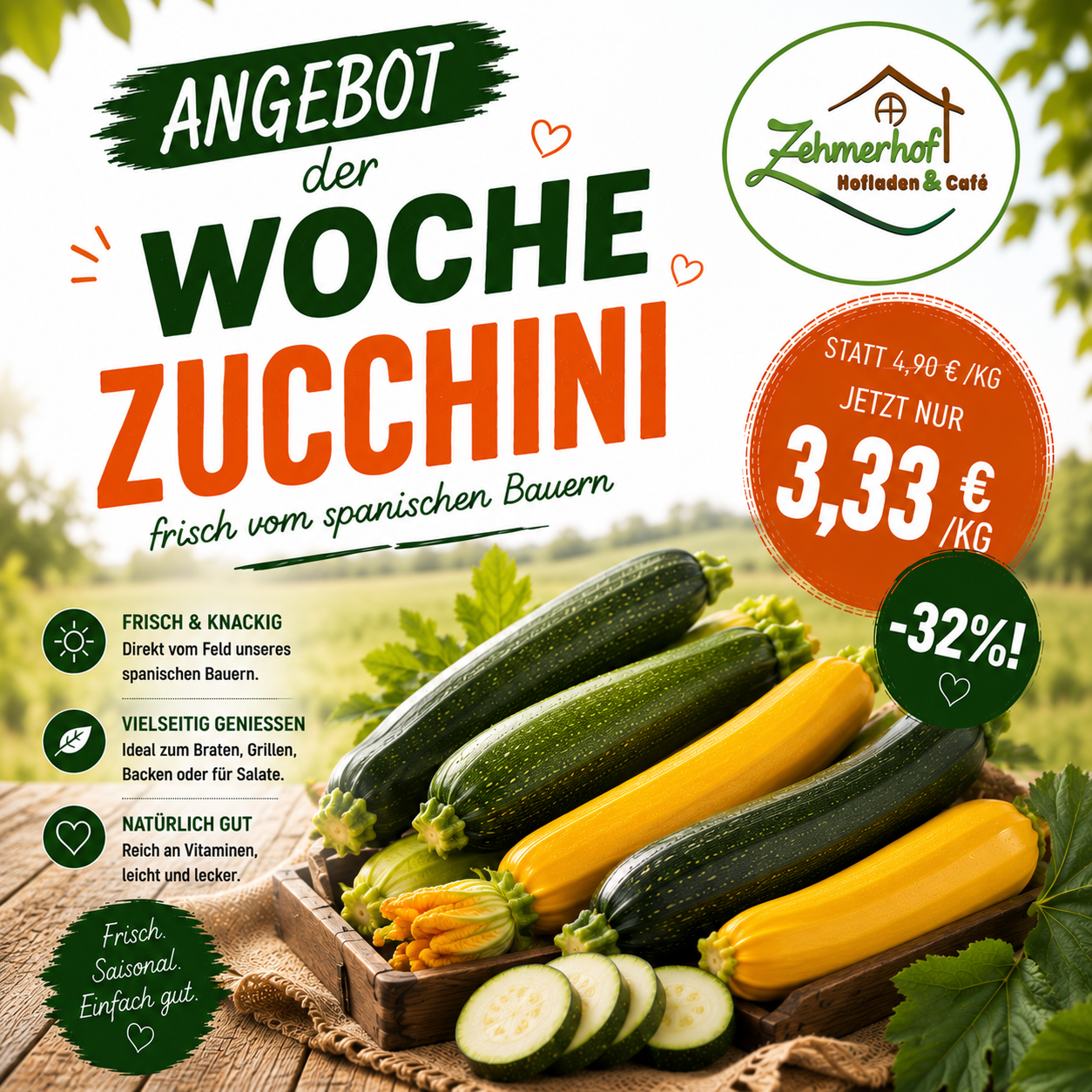 🥒☀️ Angebot der Woche: Frische Zucchini (27.07 bis 01.08) ☀️🥒