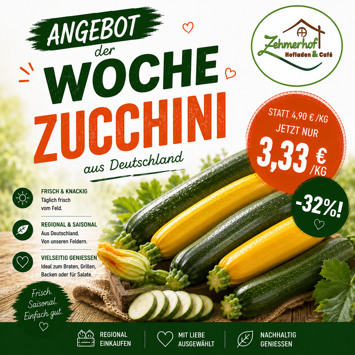 🥒☀️ Angebot der Woche: Frische Zucchini (27.07 bis 01.08) ☀️🥒
